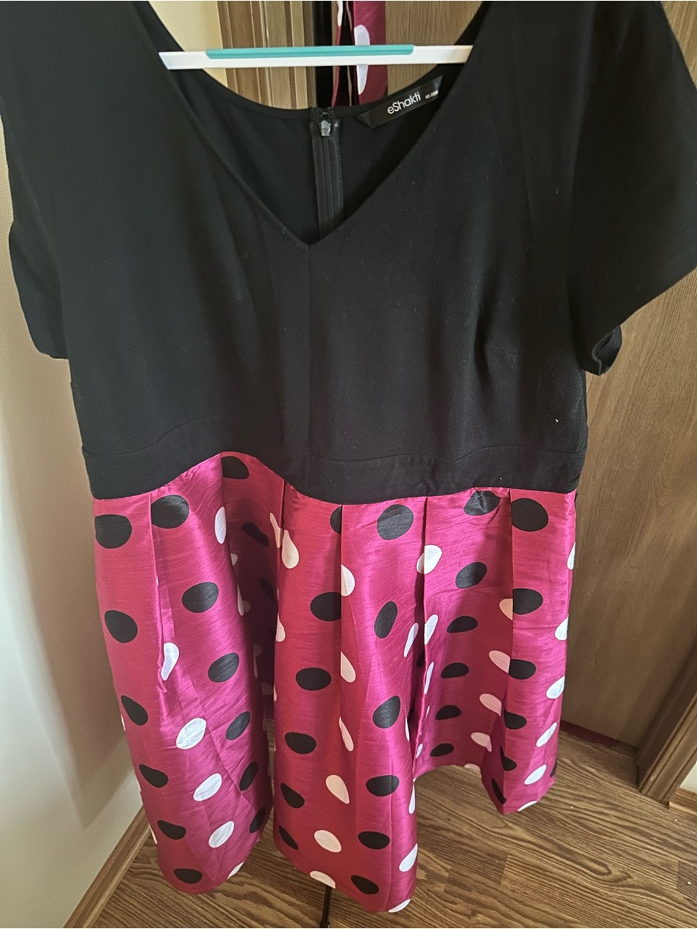 eshakti Black Bodice with Fuchsia Polka Dot Skirt Kids Dress